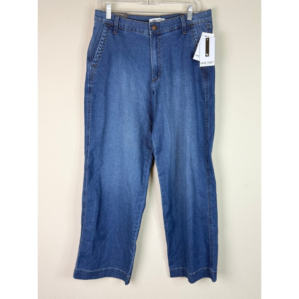 Nine West Jeans Pants Womens 10 Wide Leg High Rise Medium Wash Blue Denim